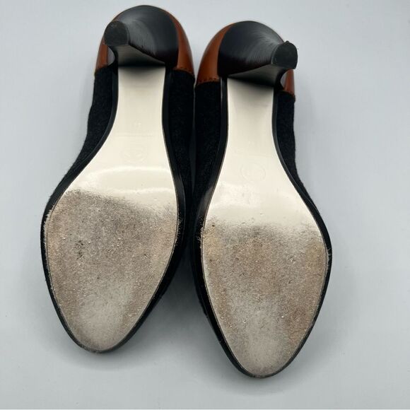 Chanel Women’s Two-Tone Wool Black & Brown Leather Peep-Toe Heels Size 39 - Picture 9 of 12